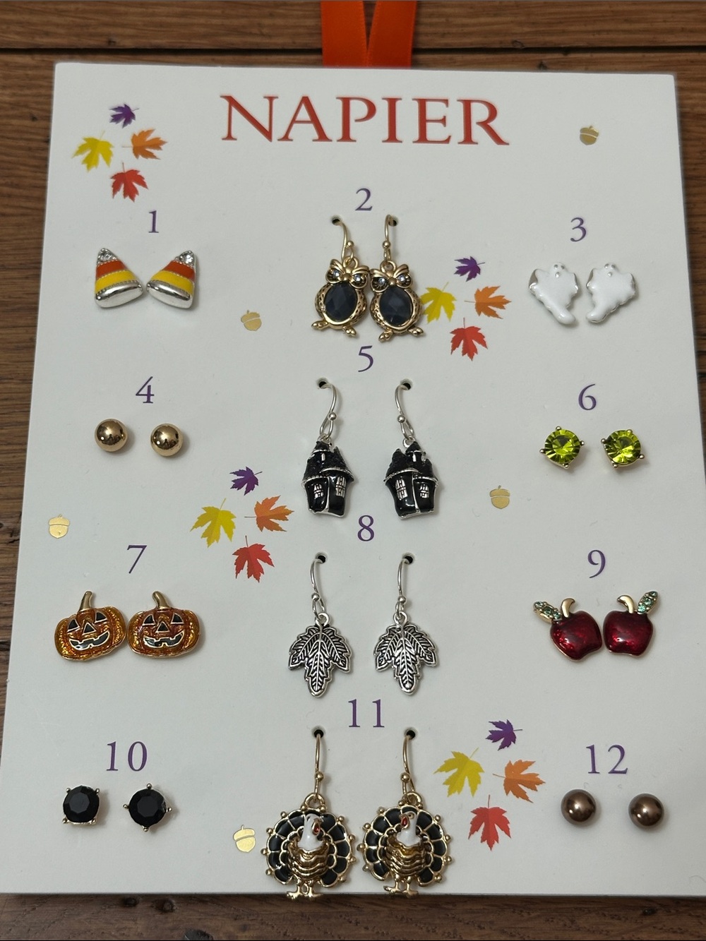 Napier Autumn Earring Set - Orange, Black, White, Gold, Red, Green